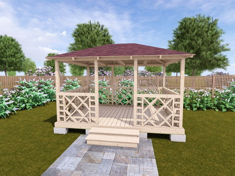 Летняя Беседка Для Дачи С Косыми Квадратами 3х4 - 2