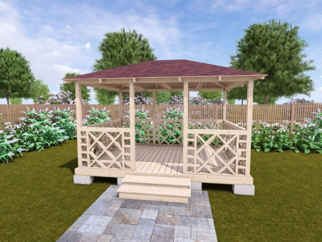 Летняя Беседка Для Дачи С Косыми Квадратами 3х4 - 2