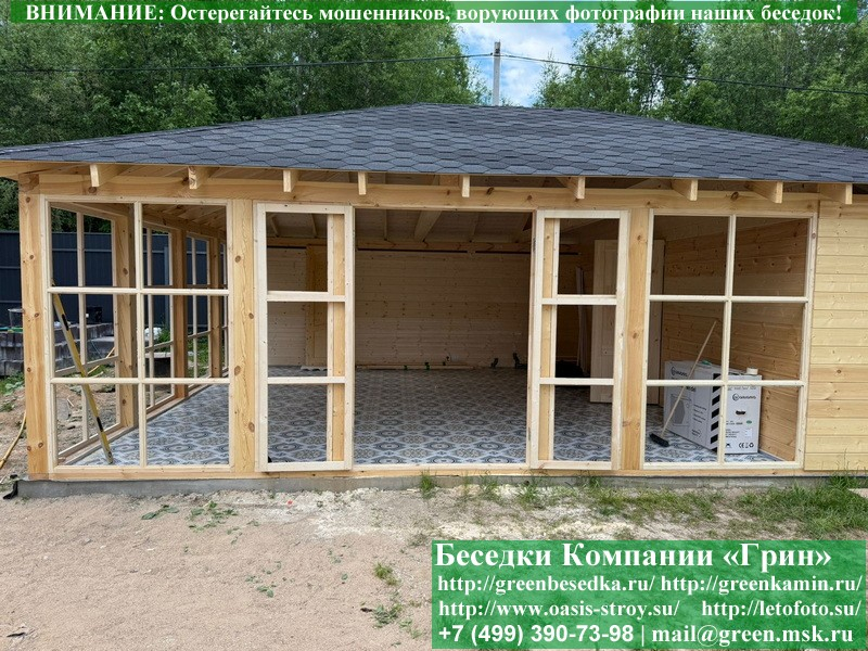 Закрытая беседка с хозблоком, панорамными окнами. Купить. Цены в Клине