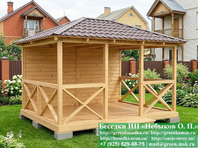 Деревяная Летняя Беседка Для Дачи С Крестами 3х4 - Фото № 2 2