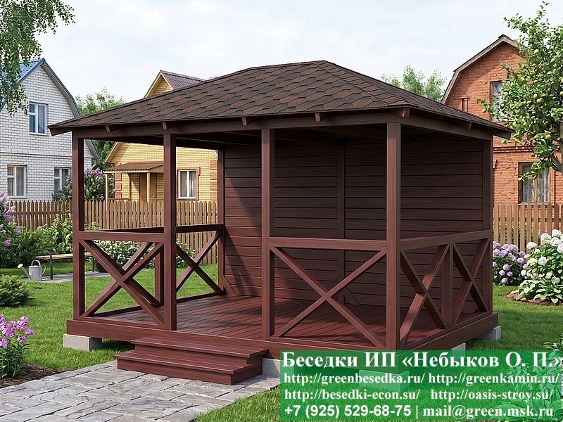 Деревяная Летняя Беседка Для Дачи С Крестами 3х4 - Фото № 3