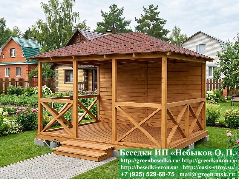 Деревяная Летняя Беседка Для Дачи С Крестами 3х4 - Фото № 5