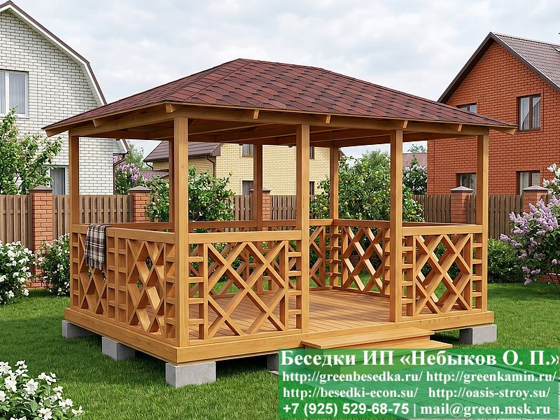 Летняя Беседка Для Дачи С Косыми Квадратами 3х4 - Фото № 3