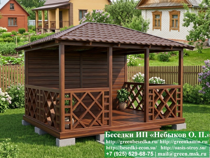 Летняя Беседка Для Дачи С Косыми Квадратами 3х4 - Фото № 8