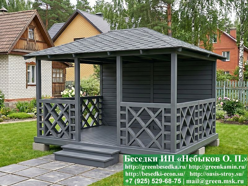 Летняя Беседка Для Дачи С Косыми Квадратами 3х4 - Фото № 7