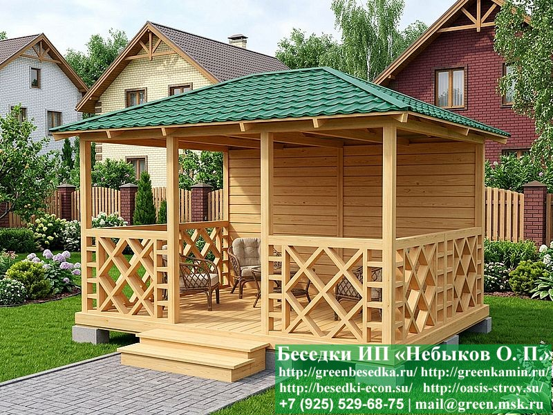 Летняя Беседка Для Дачи С Косыми Квадратами 3х4 - Фото № 5